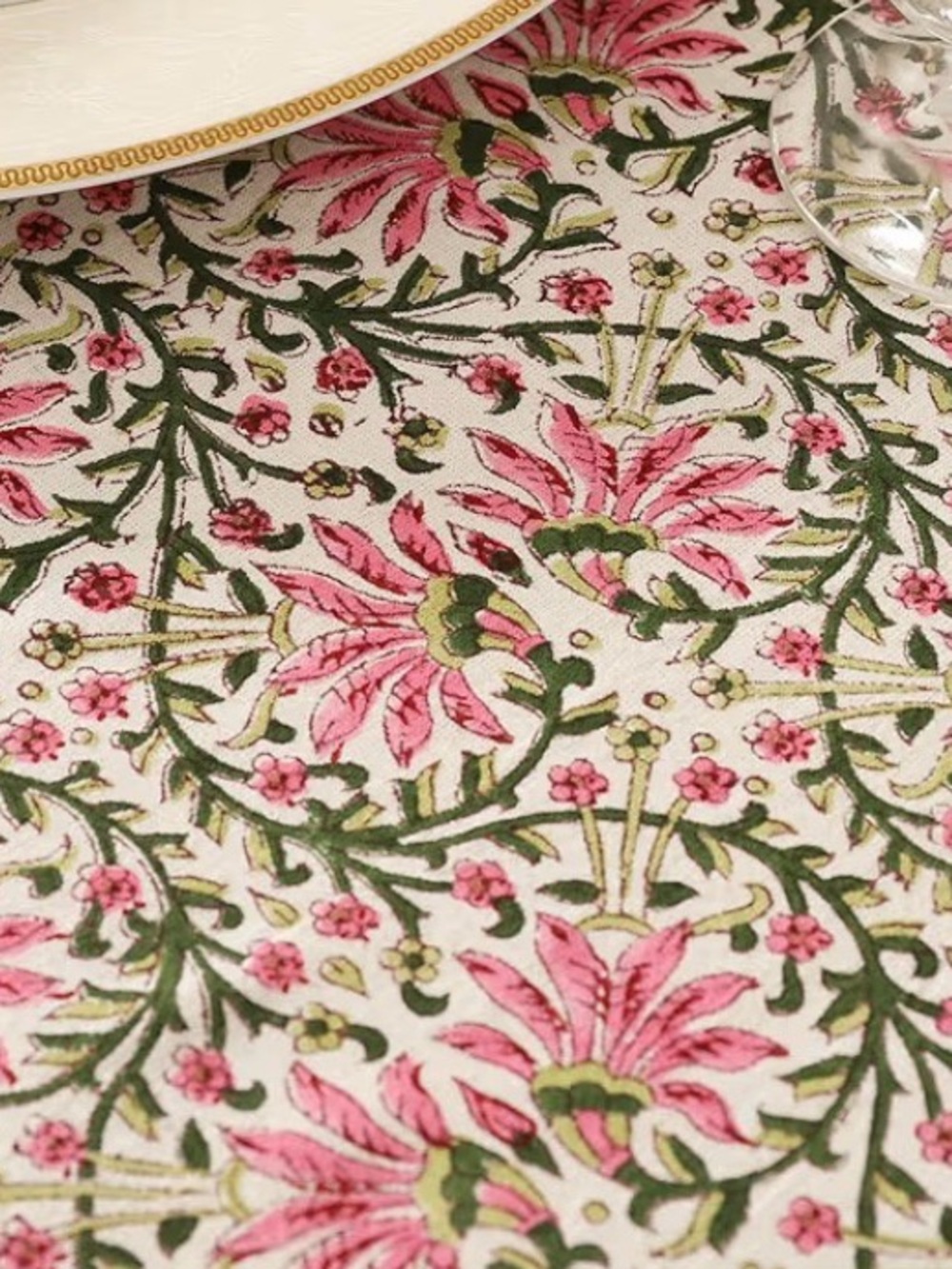 Beautiful Boho Block Printed 100% Cotton Tablecloth Indoor/ Outdoor/ Picnics - Picture 3 of 5